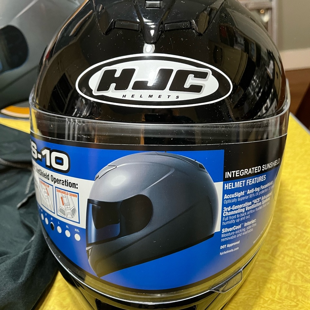 HJC Black Motorcycle Helmet with Integrated Sunshield